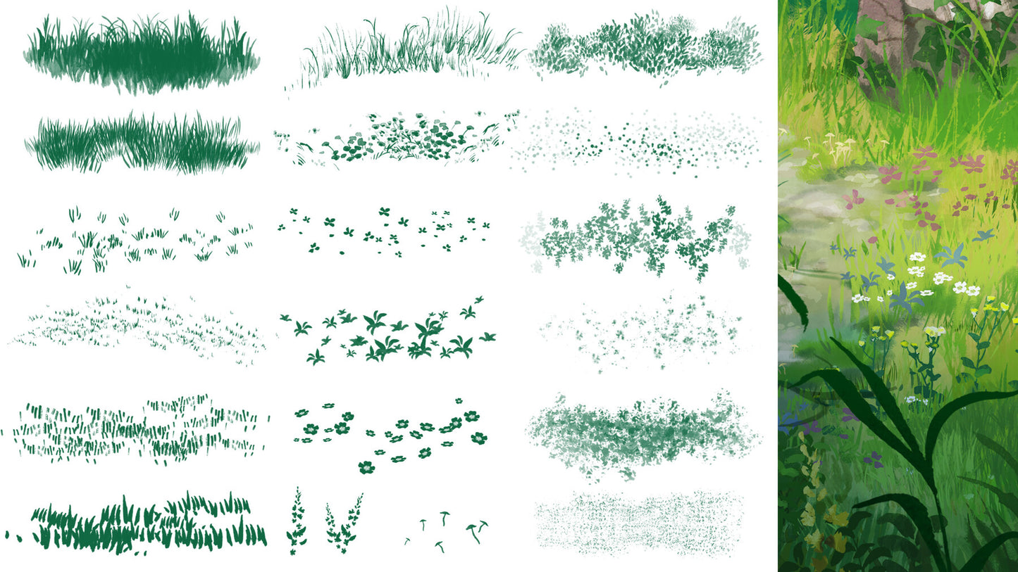 VEGETAL BRUSHES Vol.1 - Photoshop & Procreate - 65+ brushes & 1 bonus PSD