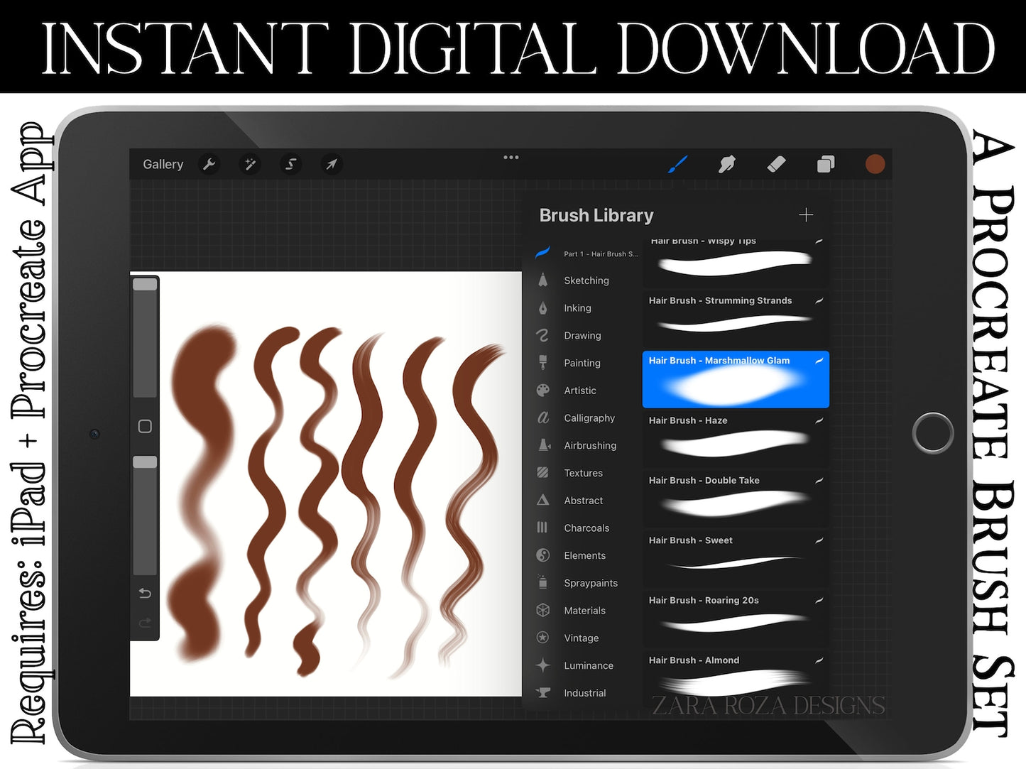 rocreate Hair Brush Set Vol. 2 - 30+ Brushes Bundle Pack, Portrait Drawing Face Character