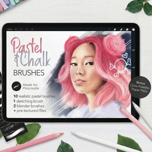Realistic Pastel & Chalk Procreate Brushes | 13 Digital Drawing Brushes for iPad, Paper Textures and Color Palettes