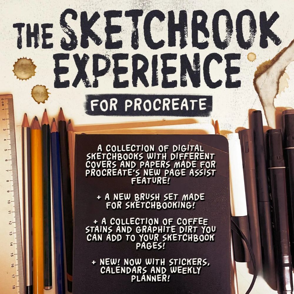 Procreate Brushes & Digital Sketchbook Bundle | Realistic Pencil and Ink Brushes, 16 Digital Sketchbooks | Paper Textures