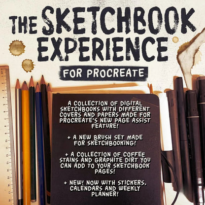 Procreate Brushes & Digital Sketchbook Bundle | Realistic Pencil and Ink Brushes, 16 Digital Sketchbooks | Paper Textures