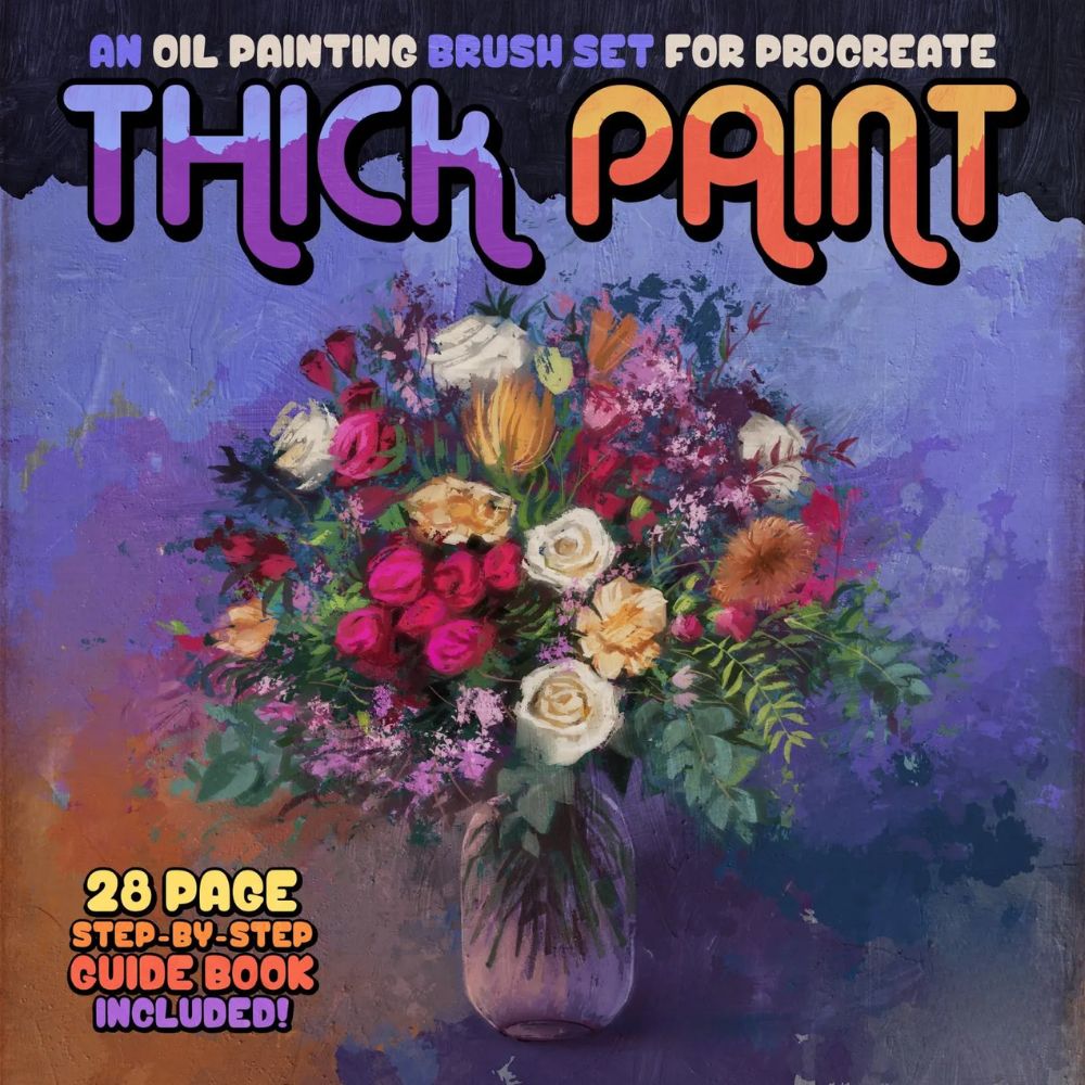 60 Realistic Oil Paint Brushes | Thick Paint Oil Brushes for Procreate | Canvas Textures, and Digital Oil Painting Tutorial Bundle for iPad