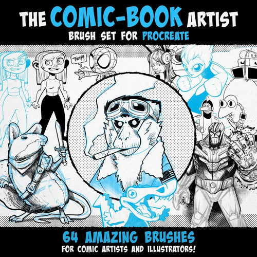 64 Professional Inking | Sketching & Screentone Brushes - Digital Illustration Bundle for Comics and Manga | Procreate Comic Book Brushes