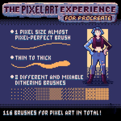Pixel Art Procreate Brushes Bundle | 116 iPad Pixel Brushes for Retro Illustration, Game Design, Dithering, Patterns & Color Palettes