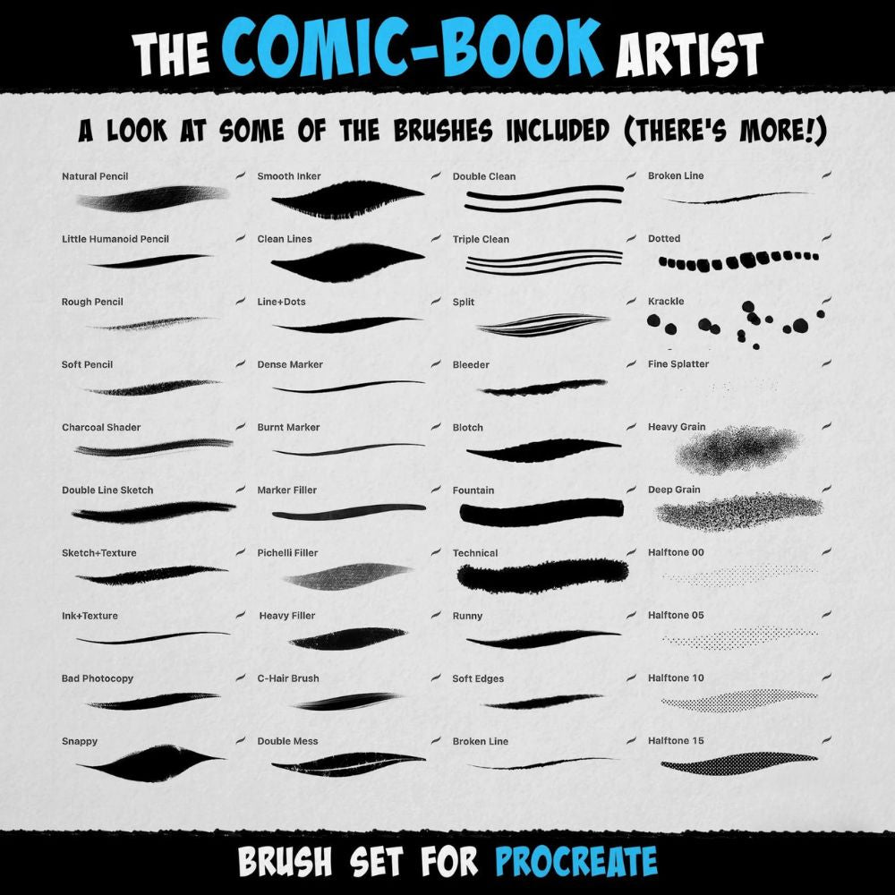 64 Professional Inking | Sketching & Screentone Brushes - Digital Illustration Bundle for Comics and Manga | Procreate Comic Book Brushes