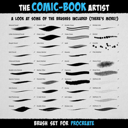 64 Professional Inking | Sketching & Screentone Brushes - Digital Illustration Bundle for Comics and Manga | Procreate Comic Book Brushes