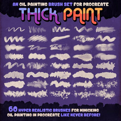60 Realistic Oil Paint Brushes | Thick Paint Oil Brushes for Procreate | Canvas Textures, and Digital Oil Painting Tutorial Bundle for iPad