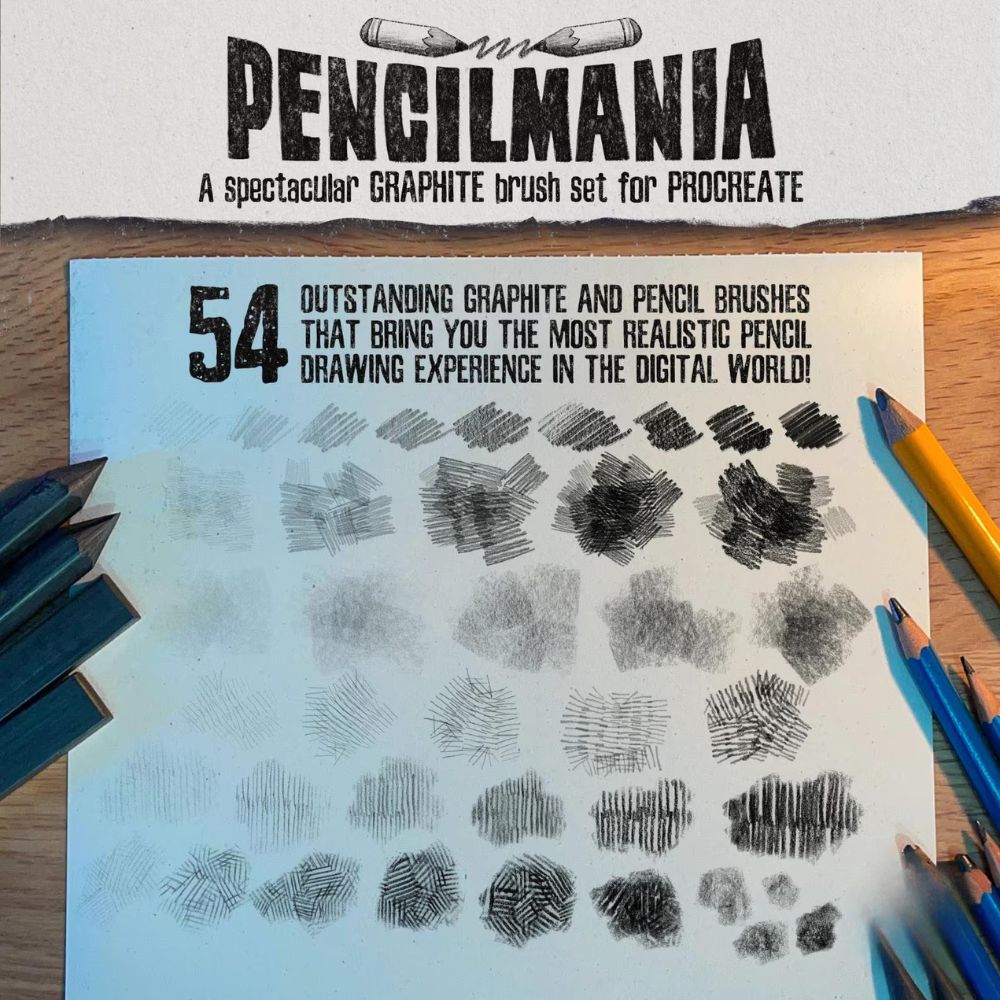54 Procreate Pencil Brushes | Graphite Drawing & Sketching Brushes for Procreate, Realistic Pencil Set, Texture Paper, Digital Art Sketching