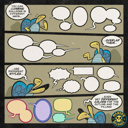 Procreate Comic Creator Toolkit: 192 Dynamic Speech Balloons, 110 Hand-Drawn SFX Brushes, Panels – Customizable Manga | Comic Art Brush Set