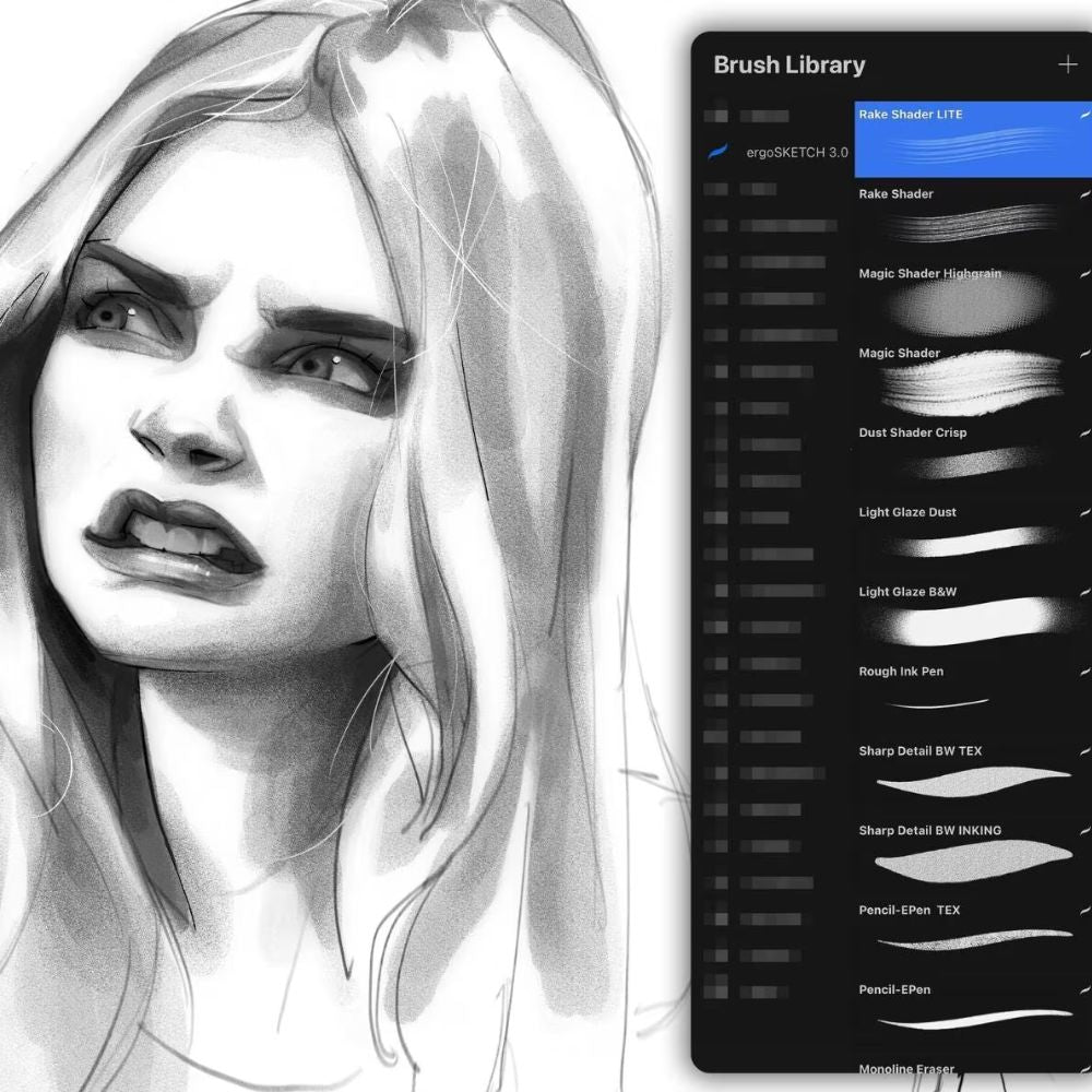 24 Sketching Brushes for Procreate, Realistic Pencil Brush Set for iPad, Digital Drawing & Graphite Texture Brushes