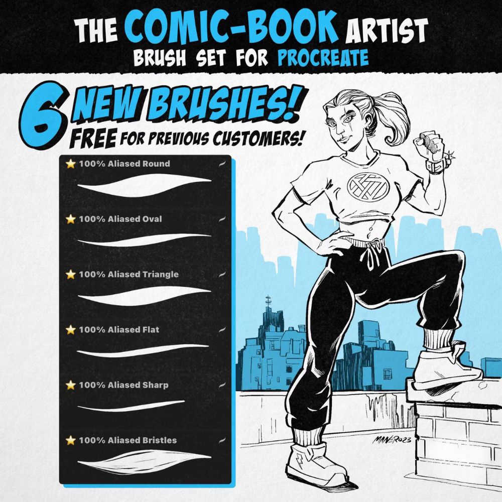 64 Professional Inking | Sketching & Screentone Brushes - Digital Illustration Bundle for Comics and Manga | Procreate Comic Book Brushes