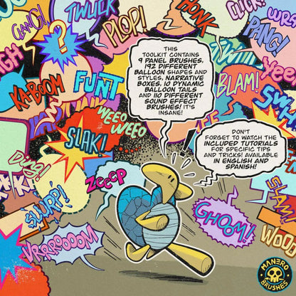 Procreate Comic Creator Toolkit: 192 Dynamic Speech Balloons, 110 Hand-Drawn SFX Brushes, Panels – Customizable Manga | Comic Art Brush Set