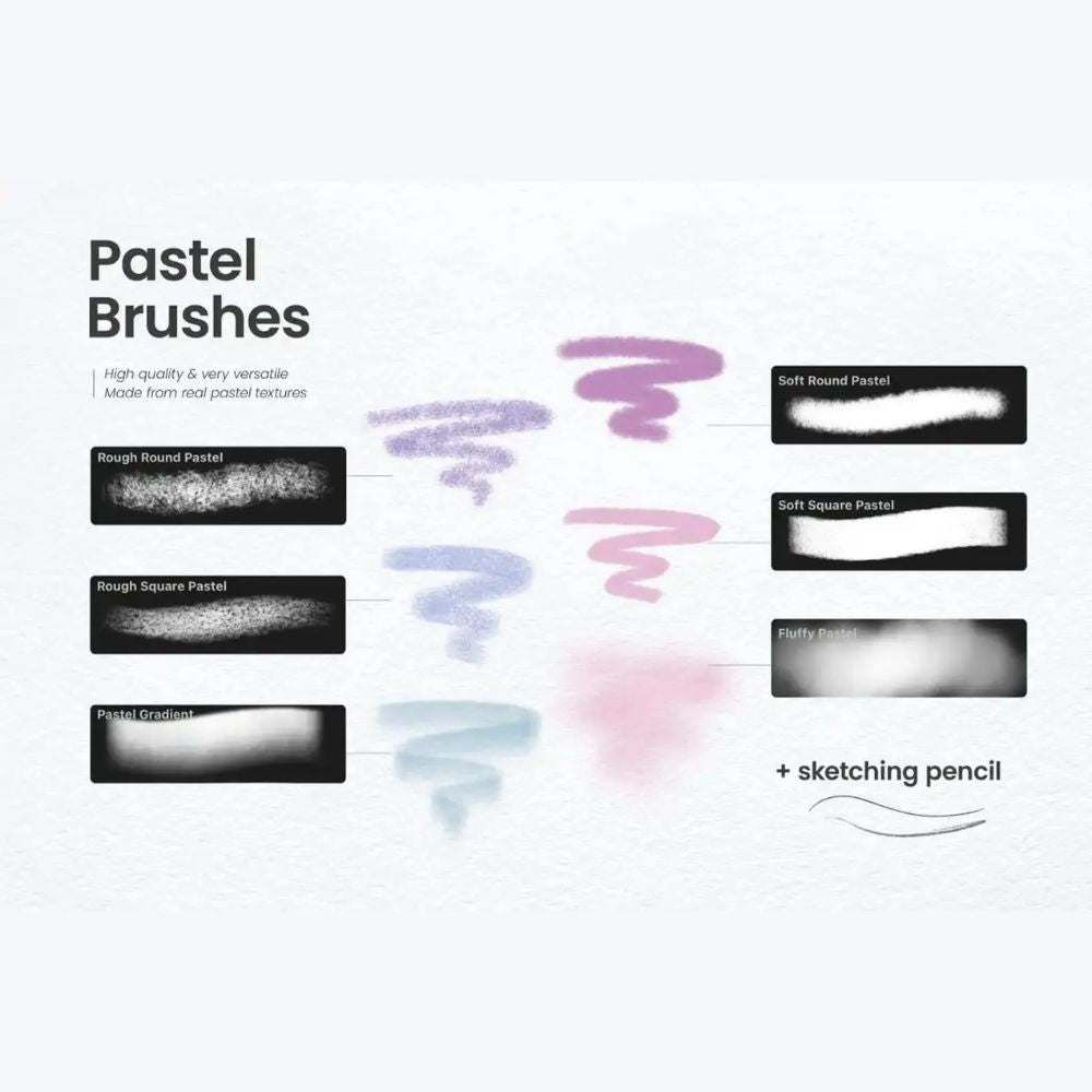 Realistic Pastel & Chalk Procreate Brushes | 13 Digital Drawing Brushes for iPad, Paper Textures and Color Palettes