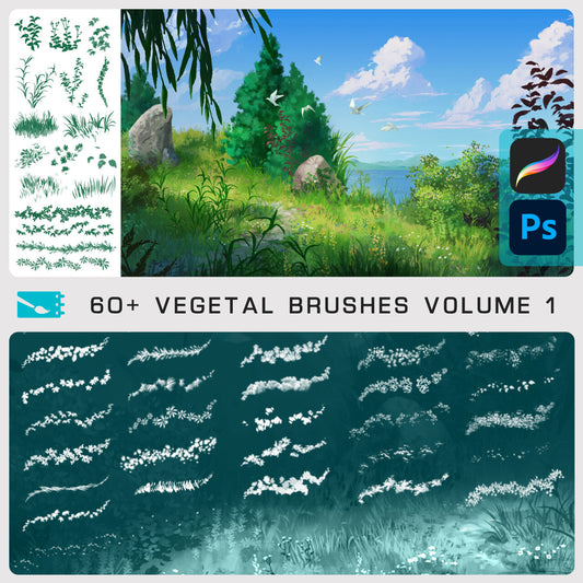 VEGETAL BRUSHES Vol.1 - Photoshop & Procreate - 65+ brushes & 1 bonus PSD