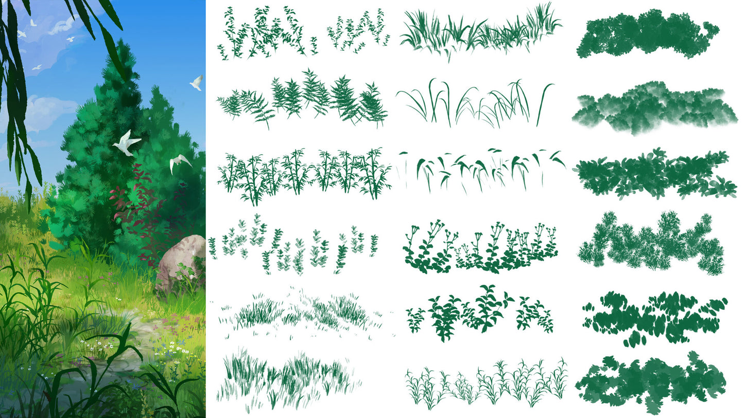 VEGETAL BRUSHES Vol.1 - Photoshop & Procreate - 65+ brushes & 1 bonus PSD