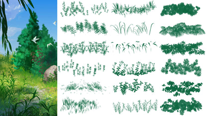 VEGETAL BRUSHES Vol.1 - Photoshop & Procreate - 65+ brushes & 1 bonus PSD