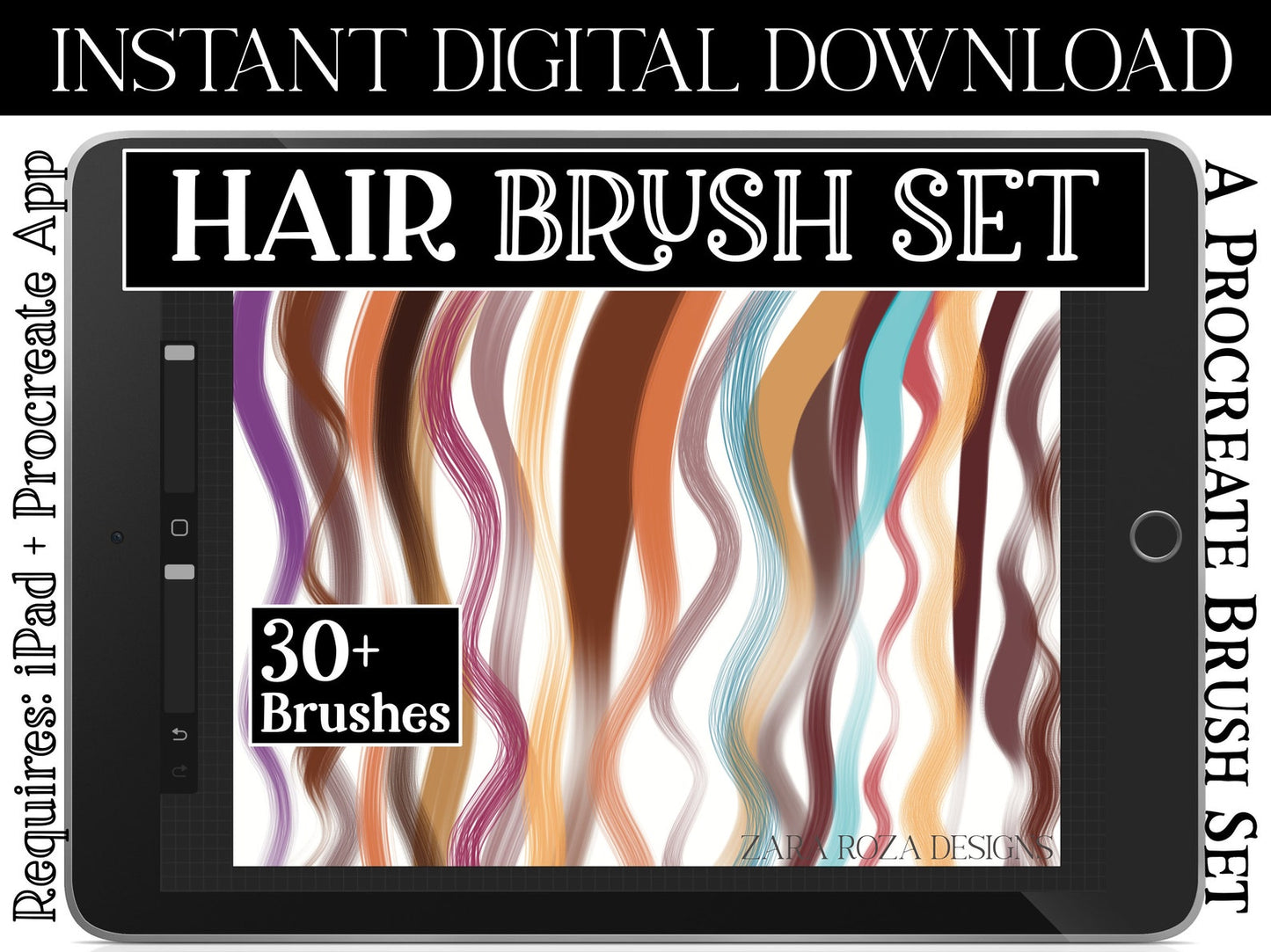 rocreate Hair Brush Set Vol. 2 - 30+ Brushes Bundle Pack, Portrait Drawing Face Character