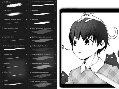 90 Procreate Manga Brushes: Sketch, Ink, Halftone, Foliage