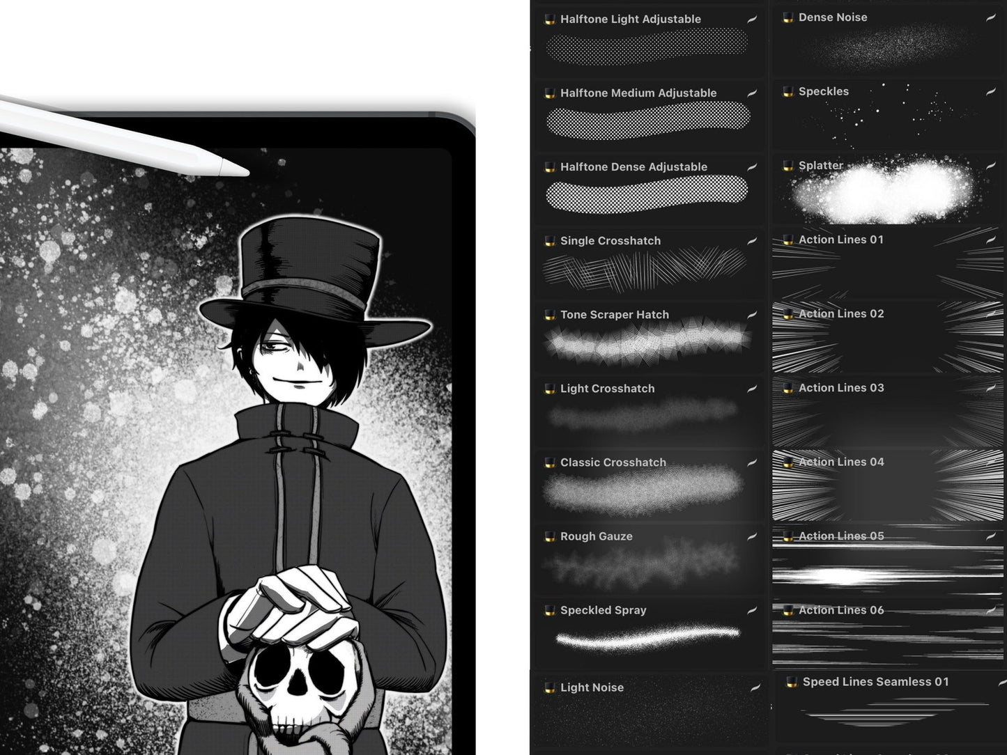 90 Procreate Manga Brushes: Sketch, Ink, Halftone, Foliage