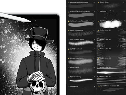 90 Procreate Manga Brushes: Sketch, Ink, Halftone, Foliage