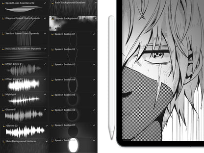 90 Procreate Manga Brushes: Sketch, Ink, Halftone, Foliage