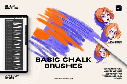 Procreate Chalk Brushes – Character & Pencil Brush Set | Lettering, Drawing, Digital Download Kit