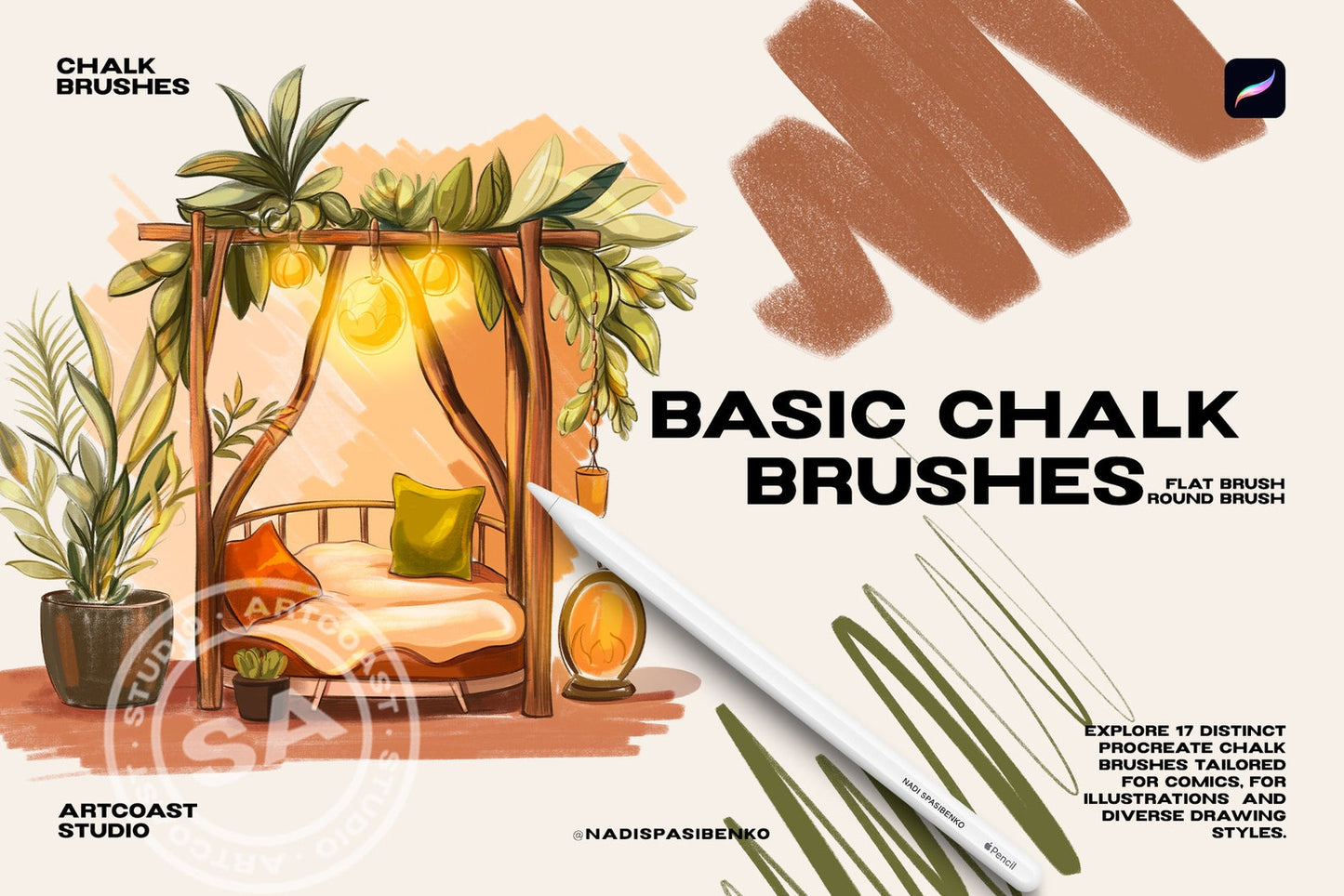 Procreate Chalk Brushes – Character & Pencil Brush Set | Lettering, Drawing, Digital Download Kit