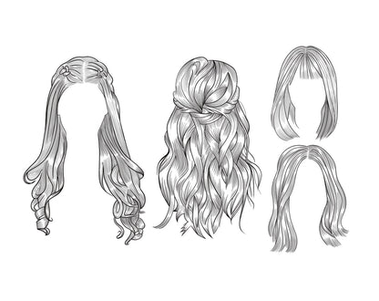 20 Hairstyle Stamp Brushes for Procreate, Procreate brushes, Hairstyle Guide Stamps, Hair brushes procreate, Portrait Brushes