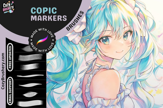Procreate Brushes: Realistic Copic Marker Set, 28 Alcohol Marker Brushes for Lineart, Coloring, Anime, Manga, and Realistic Art