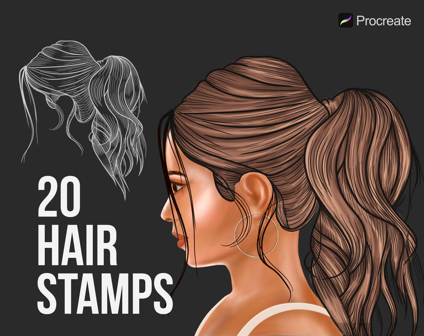20 Hairstyle Stamp Brushes for Procreate, Procreate brushes, Hairstyle Guide Stamps, Hair brushes procreate, Portrait Brushes