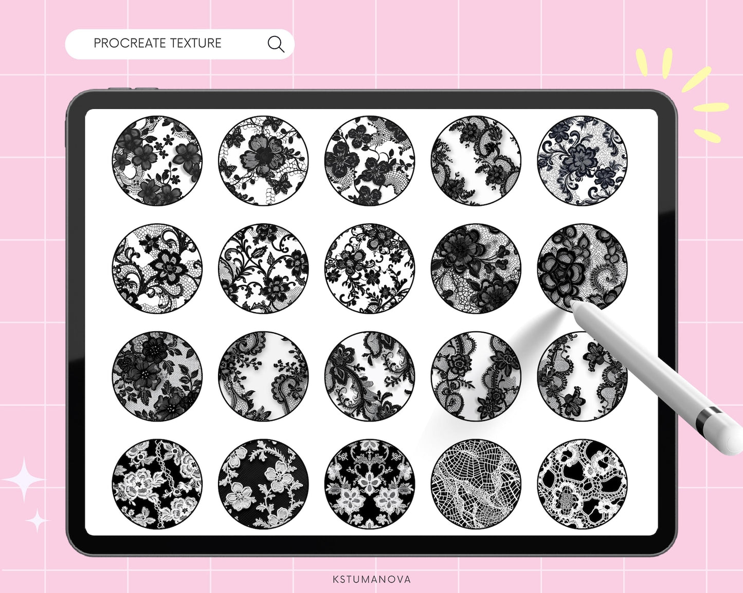Procreate lace texture brushes. Lace brush set