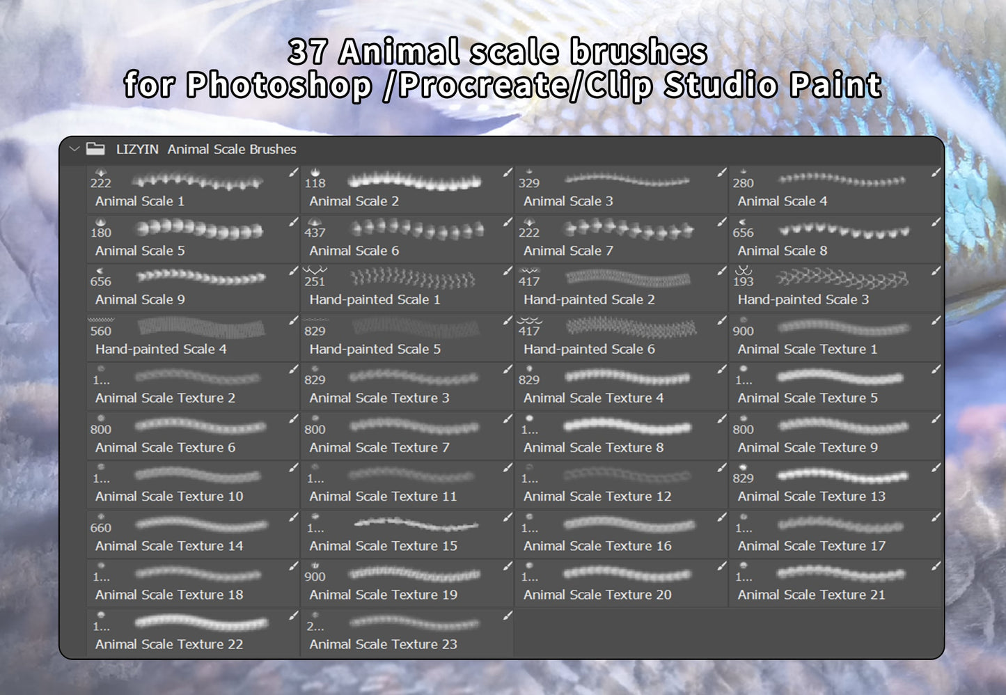 37 Animal Scale Brushes for Clip Studio Paint / Photoshop / Procreate