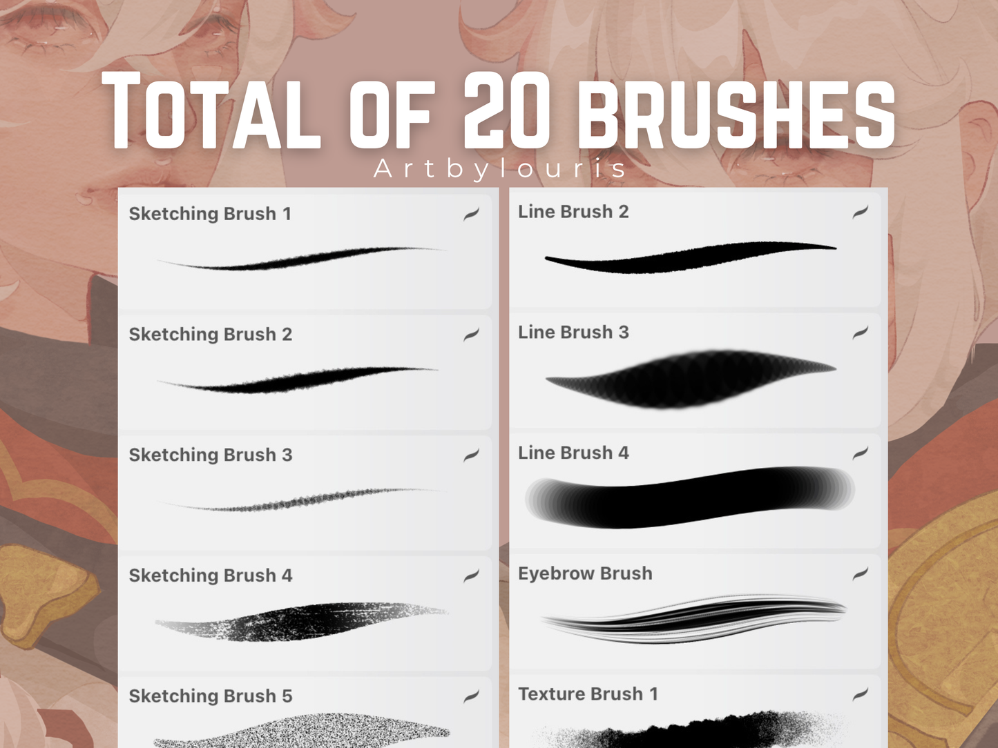 20 Basic Procreate Brushes | What I use for my artworks | Digital Download | Customized Brushes | Artbylouris